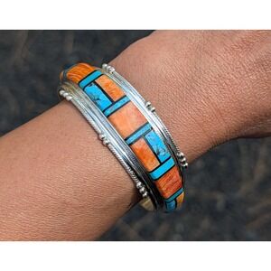 Navajo Sterling Silver Cuff Bracelet Hand Signed Native American Jewelry Sz 7 **